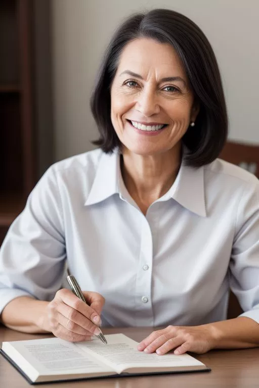 Señora sonriente firmando un contrato